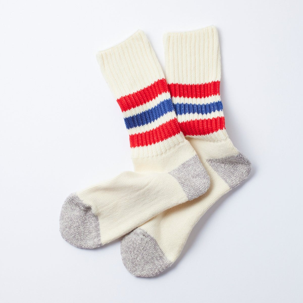 RoToTo Coarse Ribbed Oldschool Sock - Chili Red / Blue