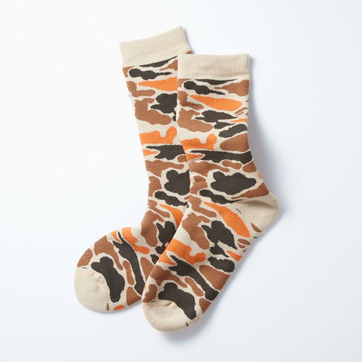 RoToTo Pile Camo Sock - Beige / Orange