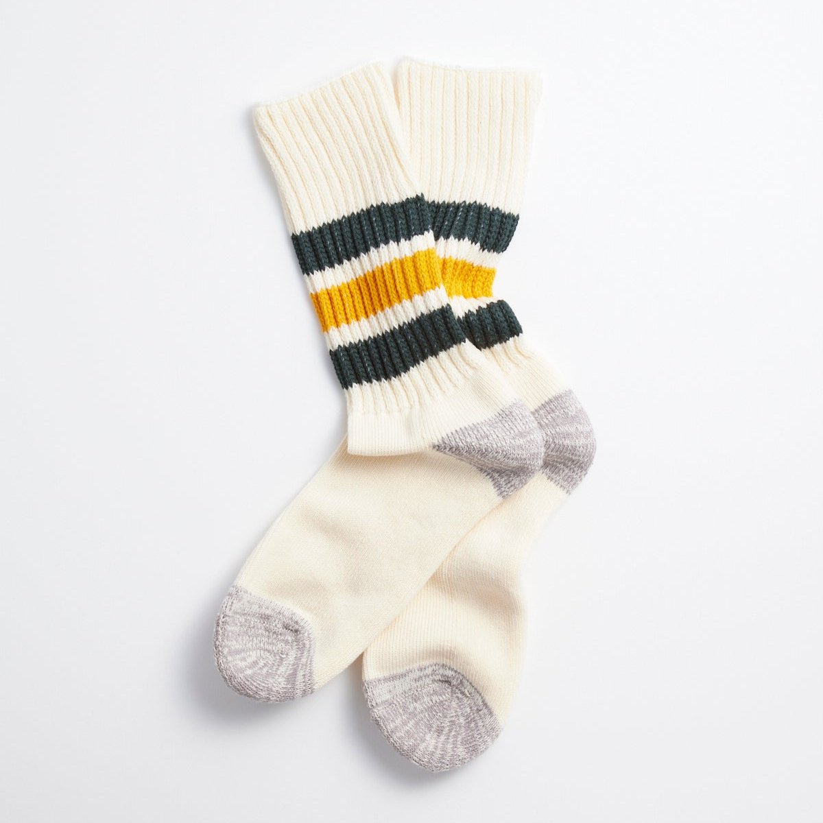 RoToTo Coarse Ribbed Oldschool Sock - Dark Green / Yellow