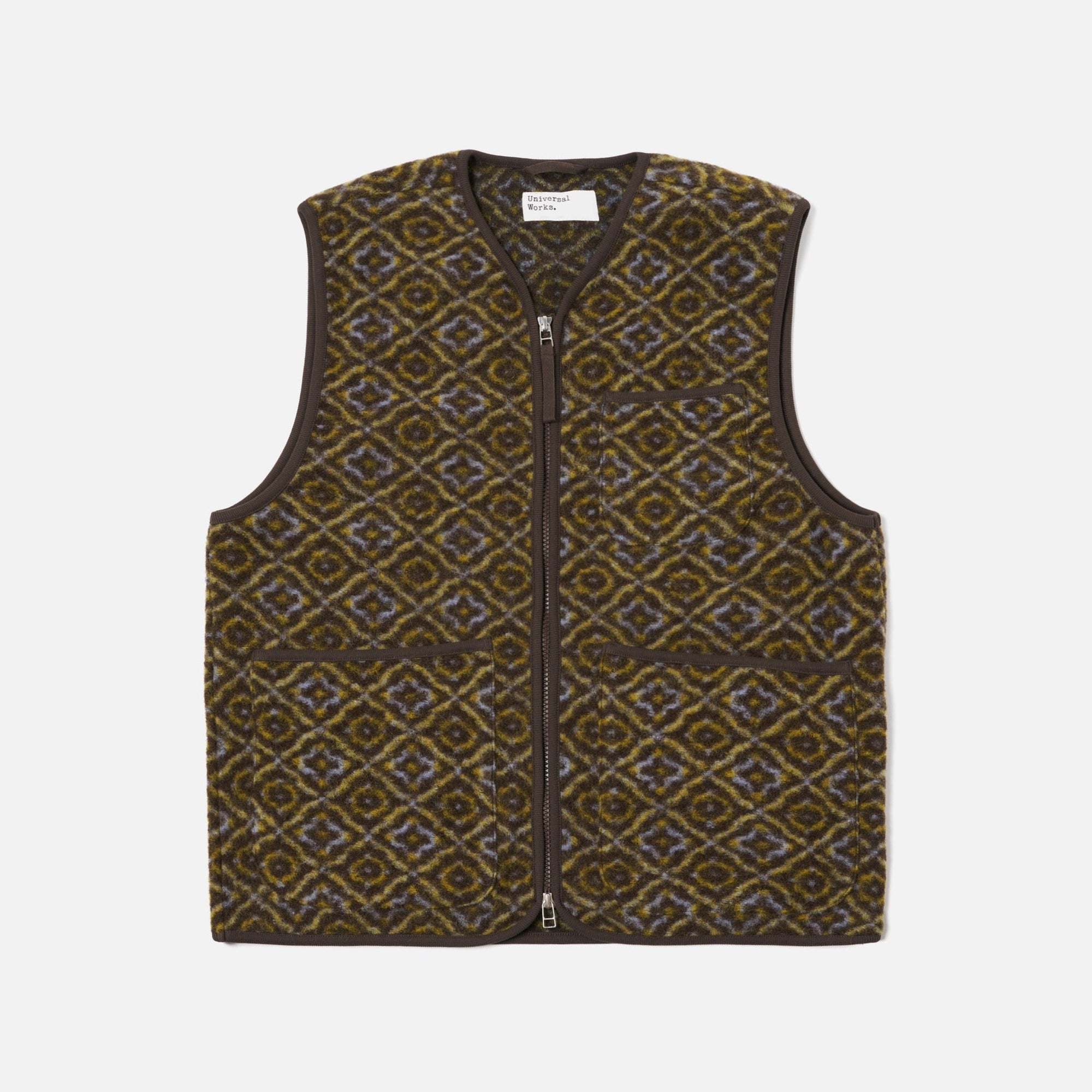 Universal Works Zip Gilet - Geometric Print Brown