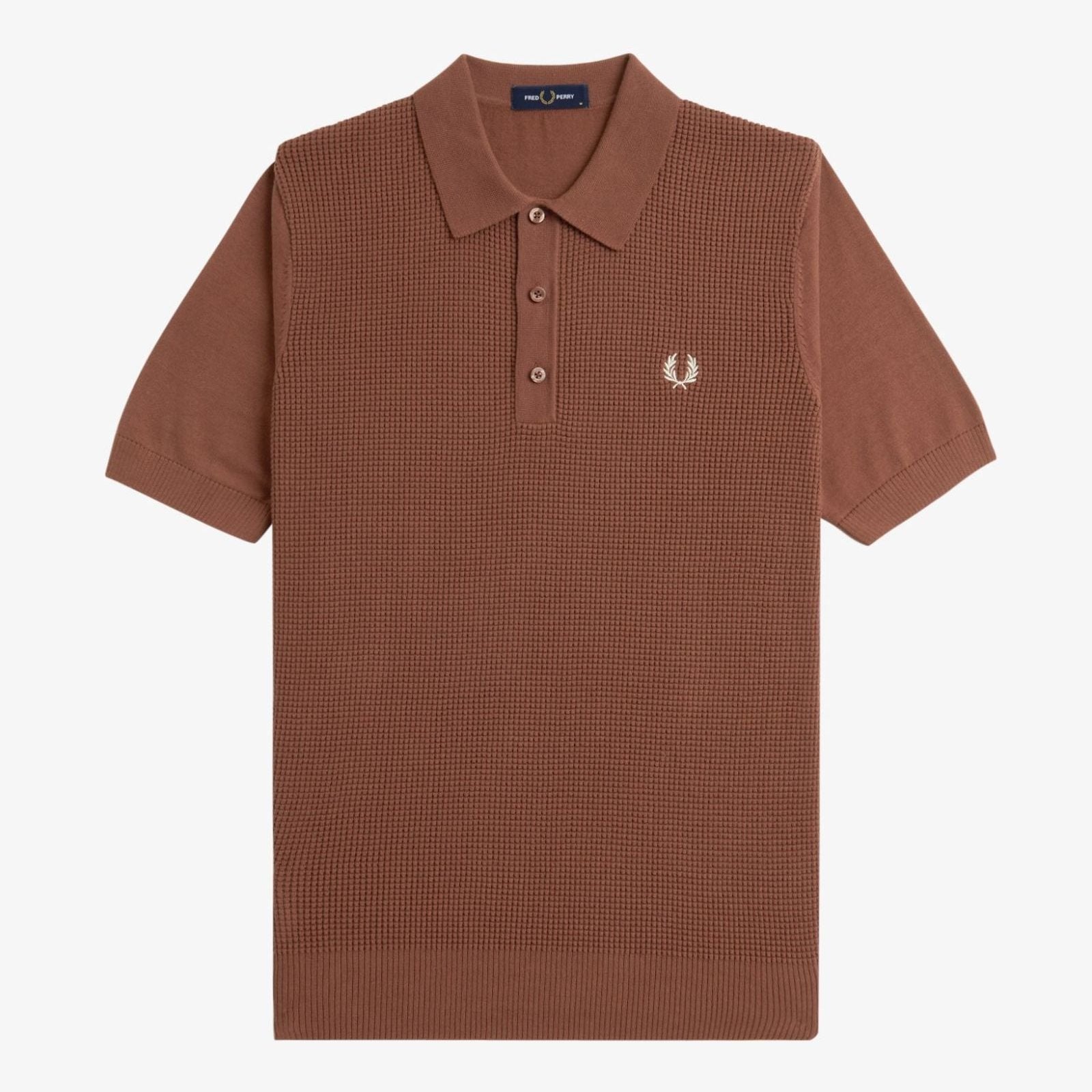 Fred Perry Waffle Stitch Polo - Whisky Brown