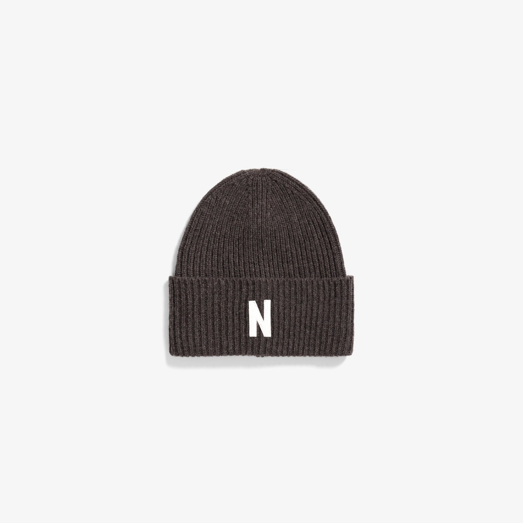 Norse Projects Merino Lambswool N Logo Beanie - Heathland Brown