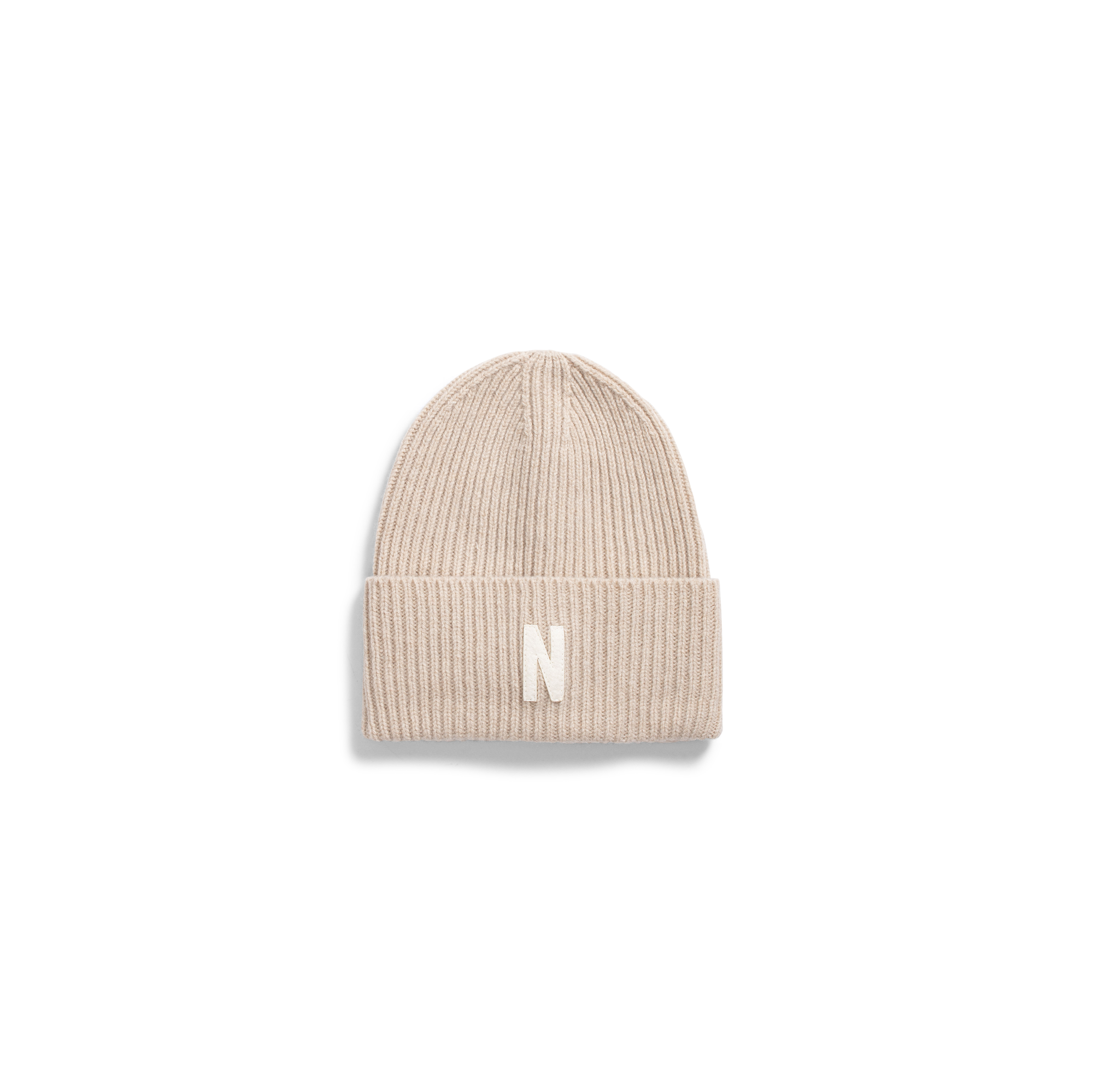 Norse Projects Merino Lambswool N Logo Beanie - Oatmeal