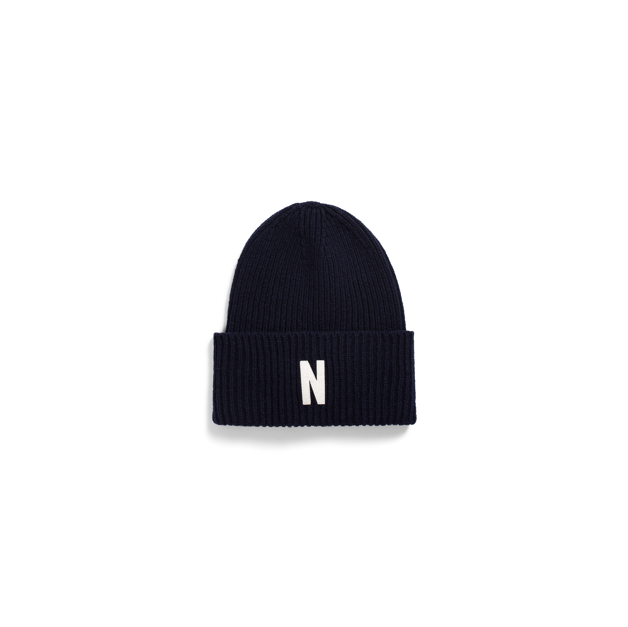 Norse Projects Merino Lambswool N Logo Beanie - Dark Navy