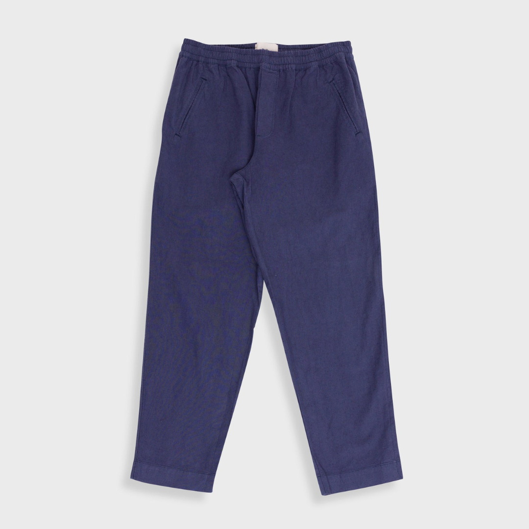 Folk Drawcord Assembly Pant - Navy Seersucker