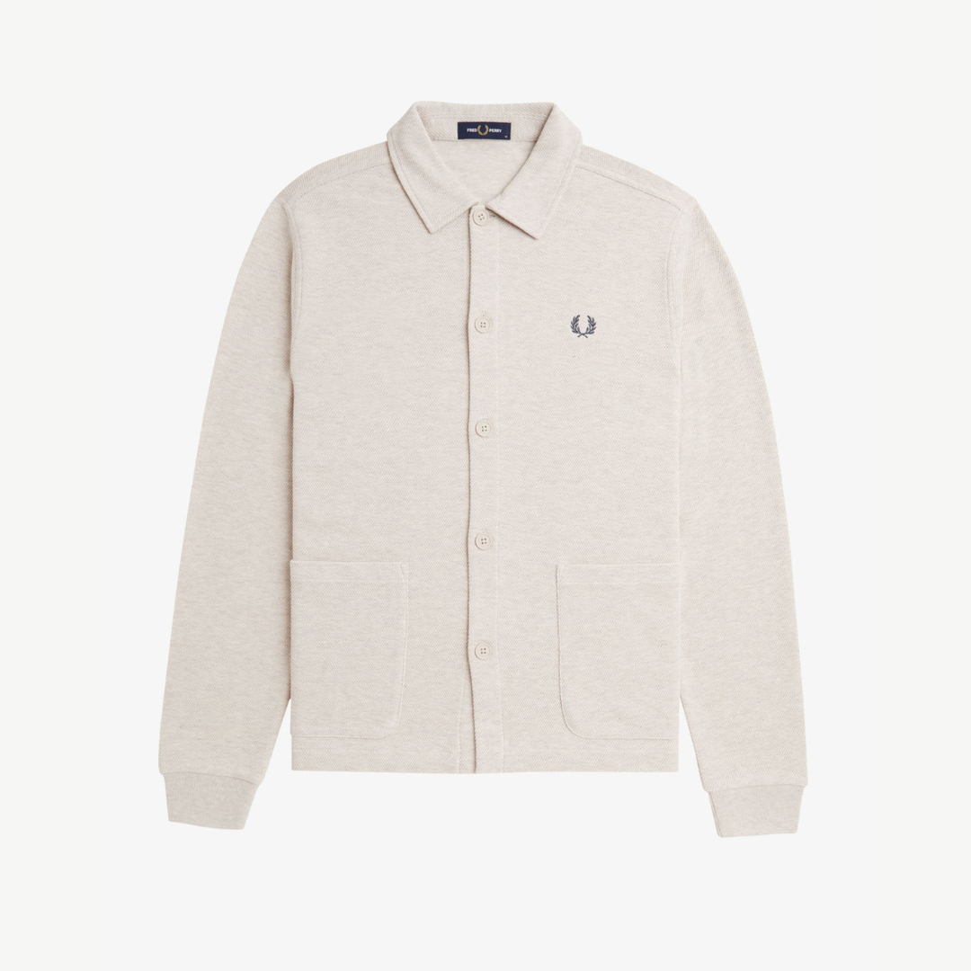 Fred Perry Button Through LS Polo - Porridge Marl